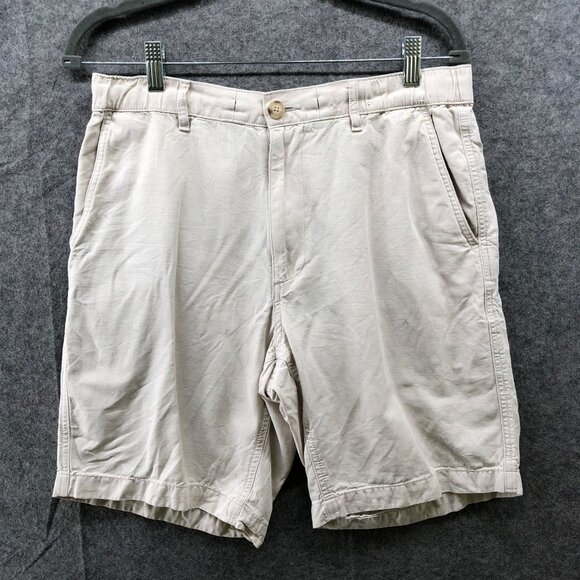 Uniqlo Cotton Linen Shorts Mens M Beige Flat Front 9'' Waist 30-33'' - Picture 1 of 8